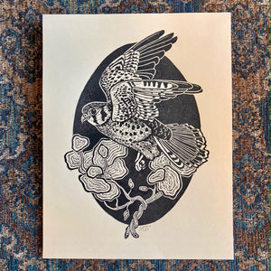 'Kestrel' lino print