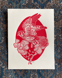 'Kestrel' lino print