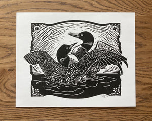 'Loons' lino print