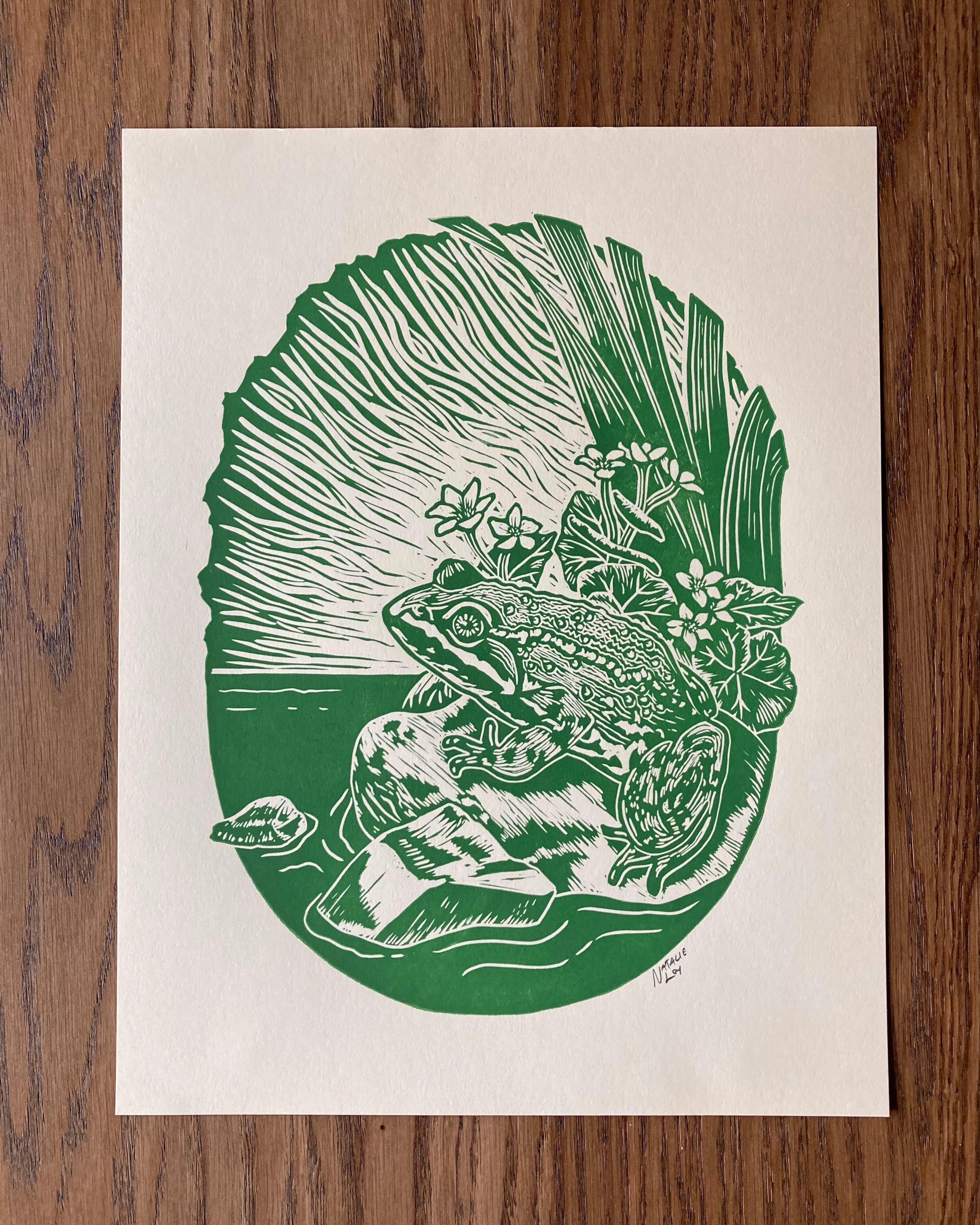 'Columbia Spotted Frog' lino print