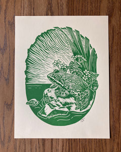 'Columbia Spotted Frog' lino print