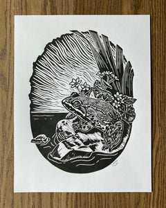 'Columbia Spotted Frog' lino print