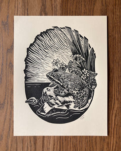 'Columbia Spotted Frog' lino print