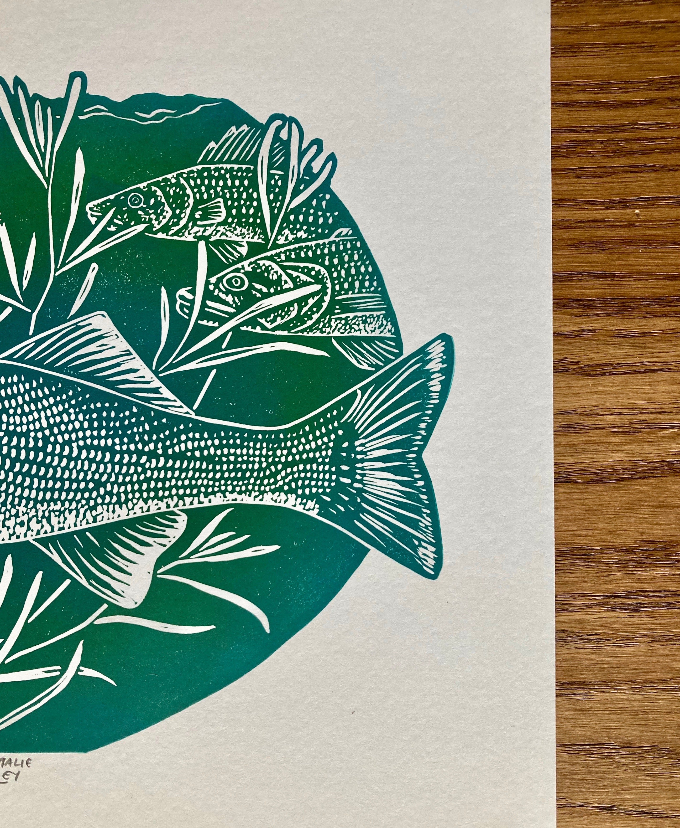 'Walleye' lino print