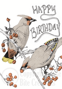 'Happy Birthday' Bohemian Waxwing Card