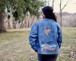 Load image into Gallery viewer, Painted Denim Jacket: Swallow in Flight
