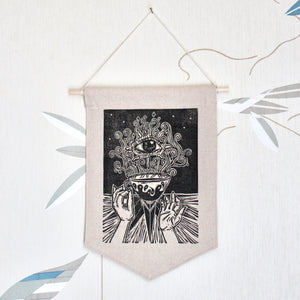 wall hanging with a mystical cup hand printed block