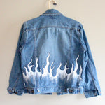 Load image into Gallery viewer, Painted Denim Jacket: White Flames
