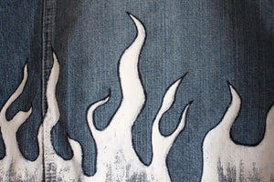Painted Denim Jacket: White Flames