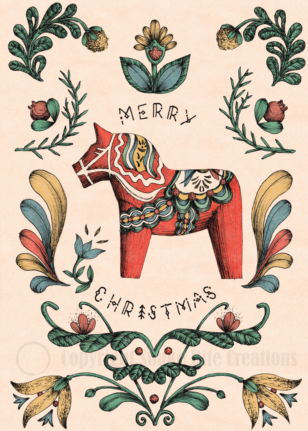 'Merry Christmas' Scandinavian Horse Card