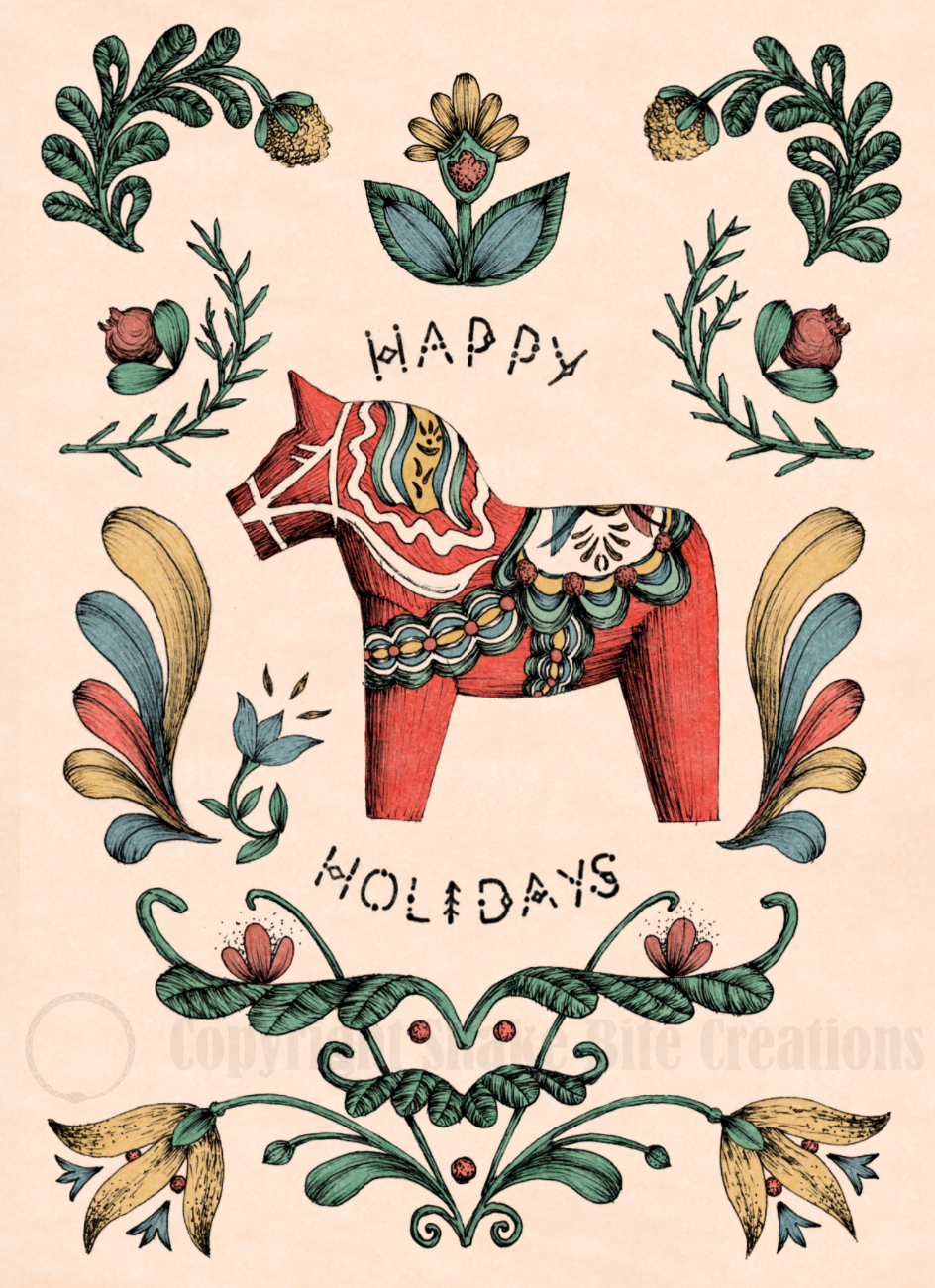 'Happy Holidays' Scandinavian Horse Card